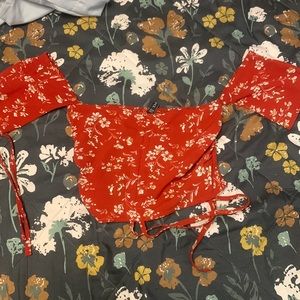 Zaful red with floral print crop top